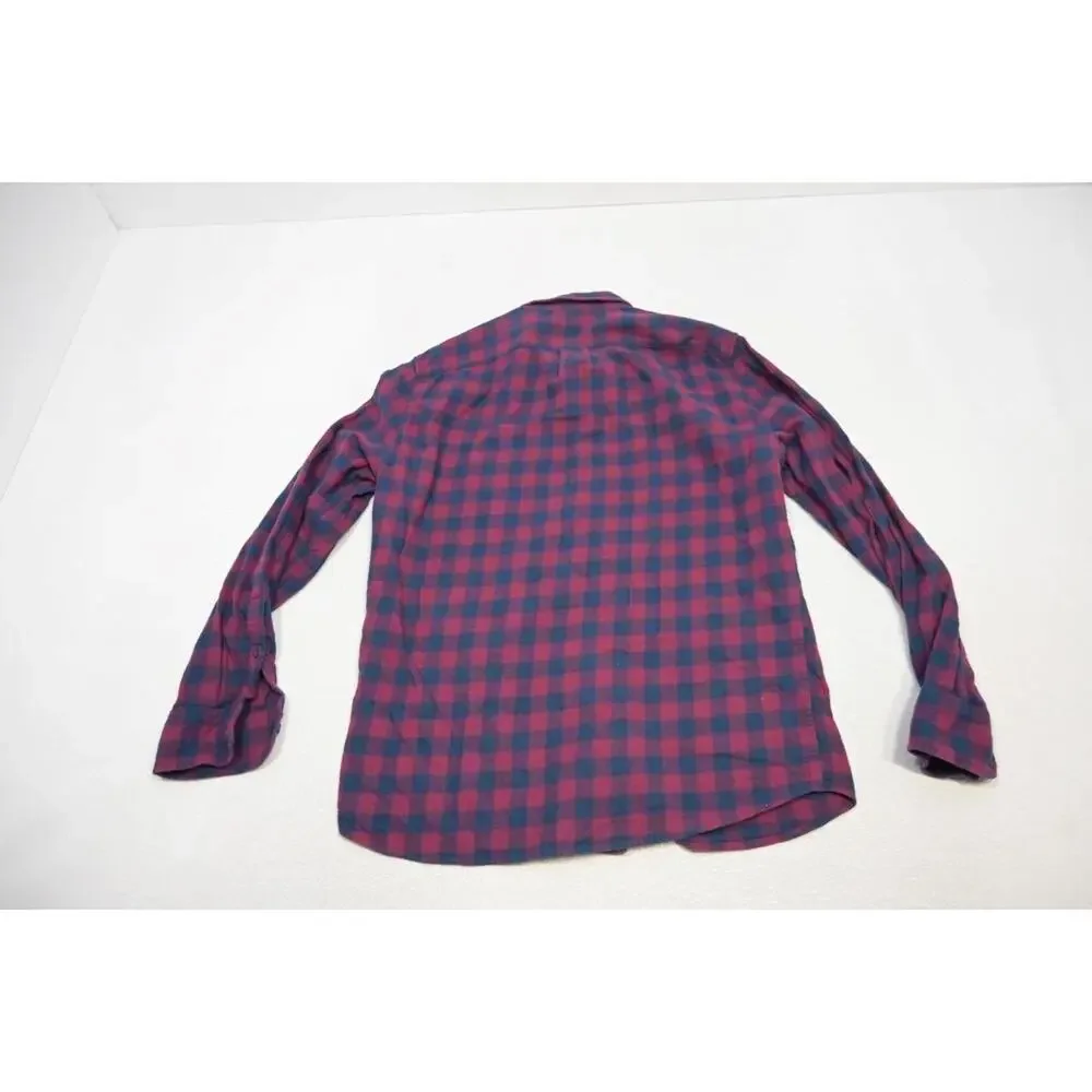 J Crew Slim Fit Flannel Camp Shirt Button Up Plaid Long Sleeve Mens‎ Sz Large